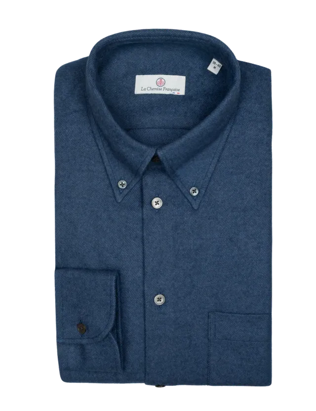 La Chemise Française Flanelle Bleu Marine chemise homme col boutonné