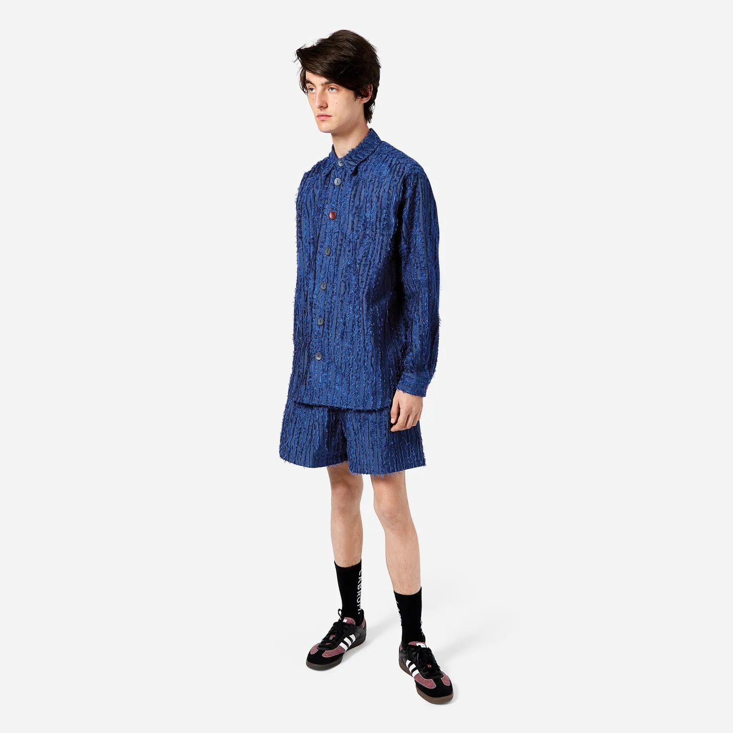 Labrum chemise rayée bleue jacquard semi-transparente