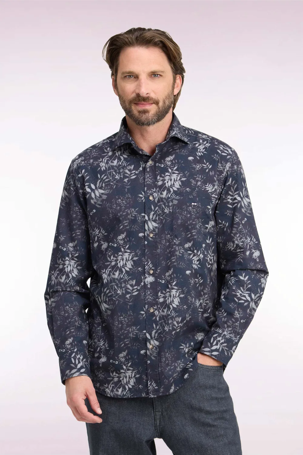 Eden Park chemise coton imprimé végétal coupe droite