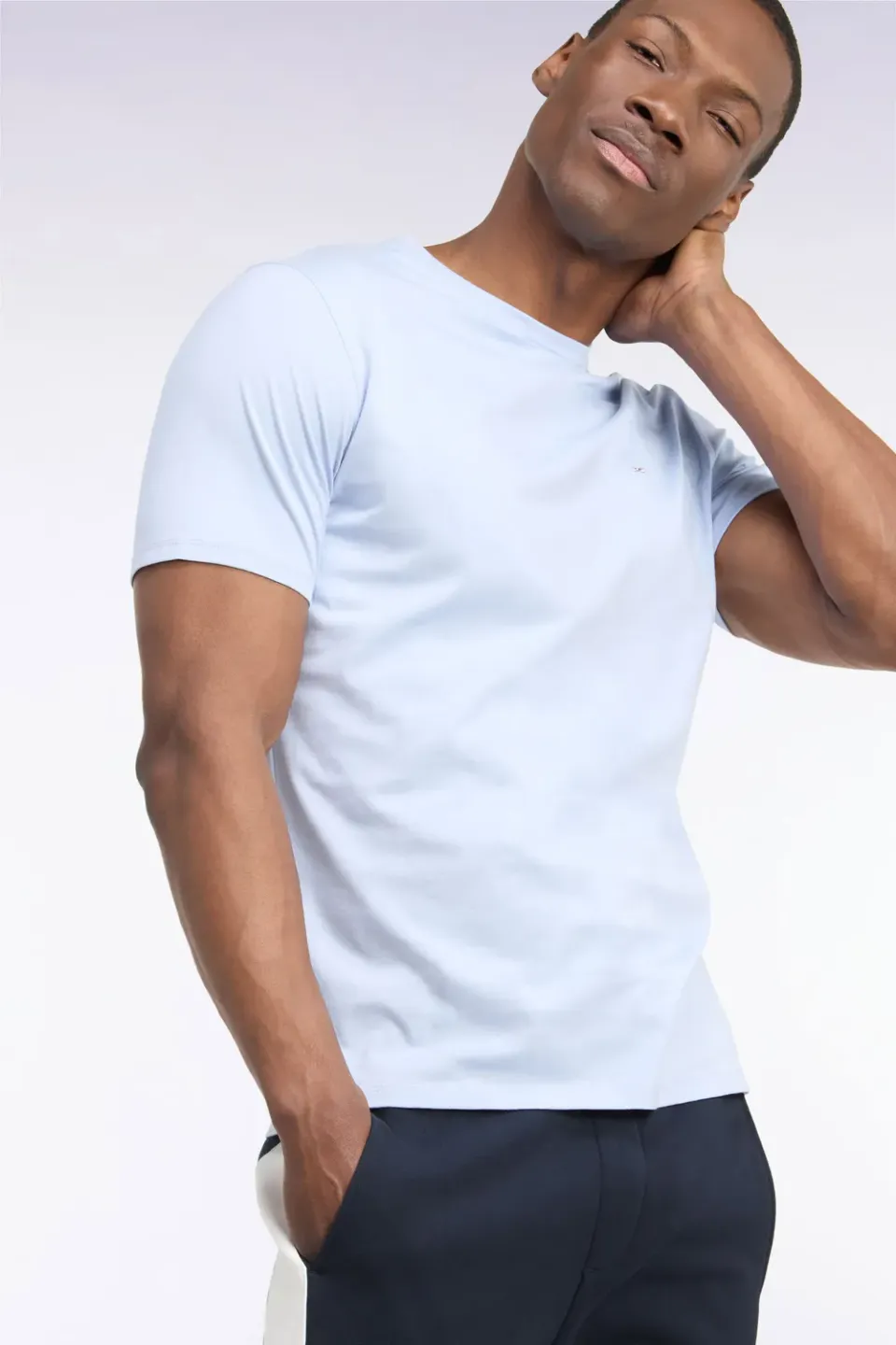 Eden Park t-shirt coton bleu ciel col rond coupe droite