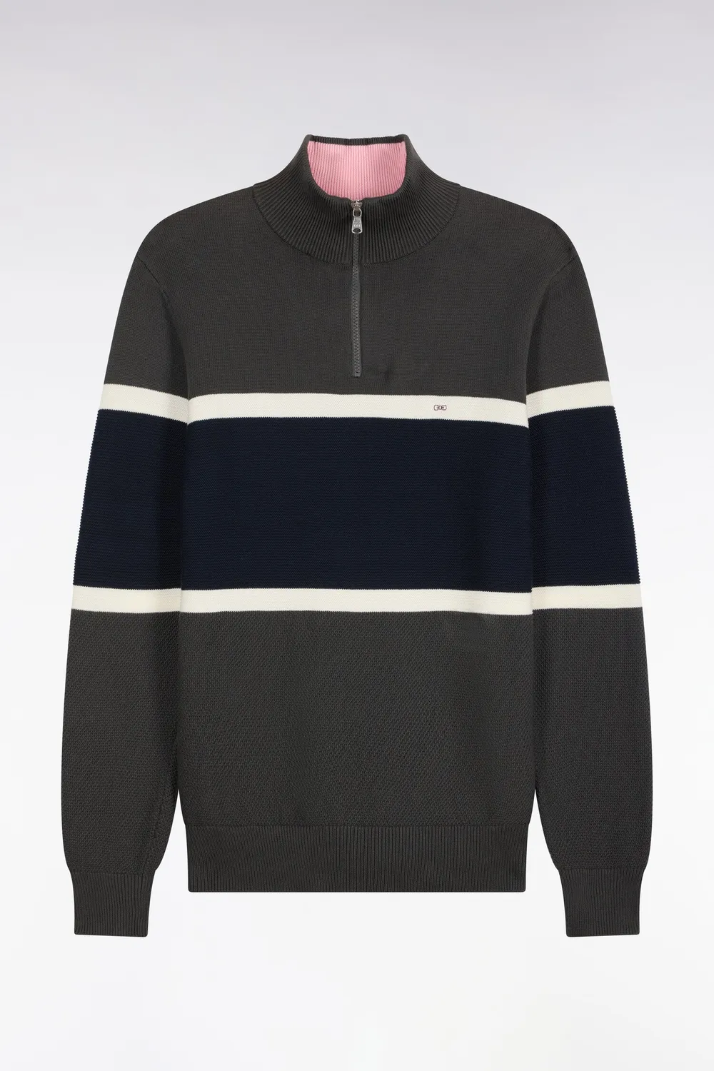 Eden Park Tricolore pull col camionneur kaki coton coupe droite