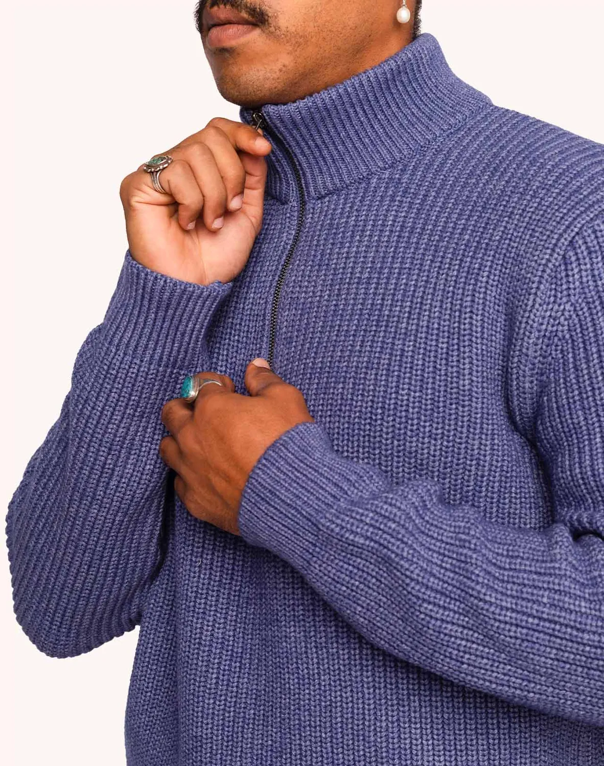 OLOW Banjo pull col zippé bleu chiné