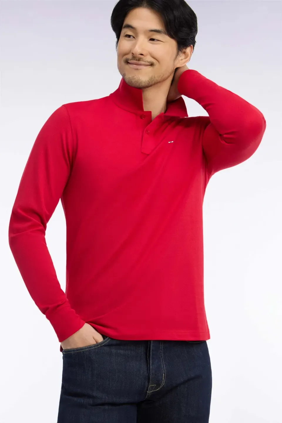 Eden Park Polo manches longues coton Pima rouge