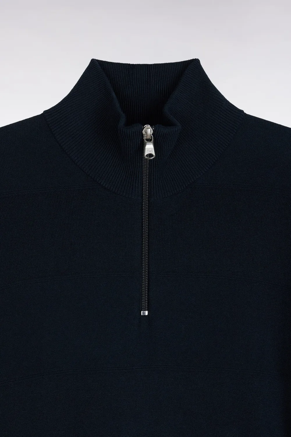Eden Park pull golf col zippé marine coton viscose droit