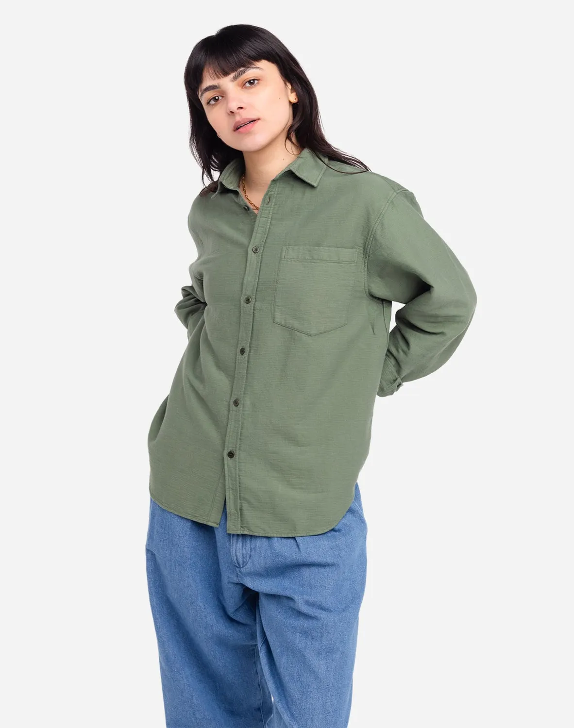 OLOW Nago chemise homme vert olive gaze coton