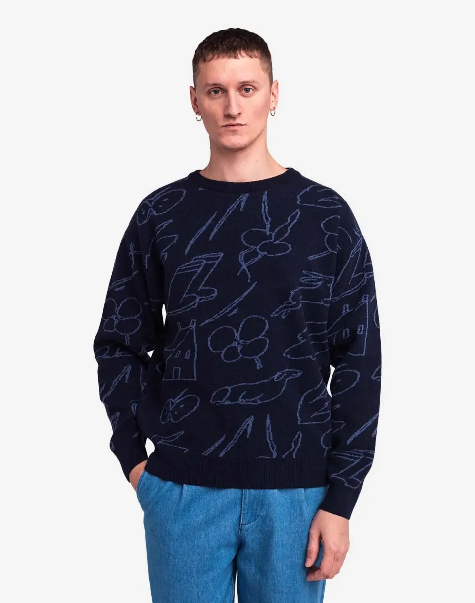 Olow Agon Pull Marine Laine Mérinos Ample