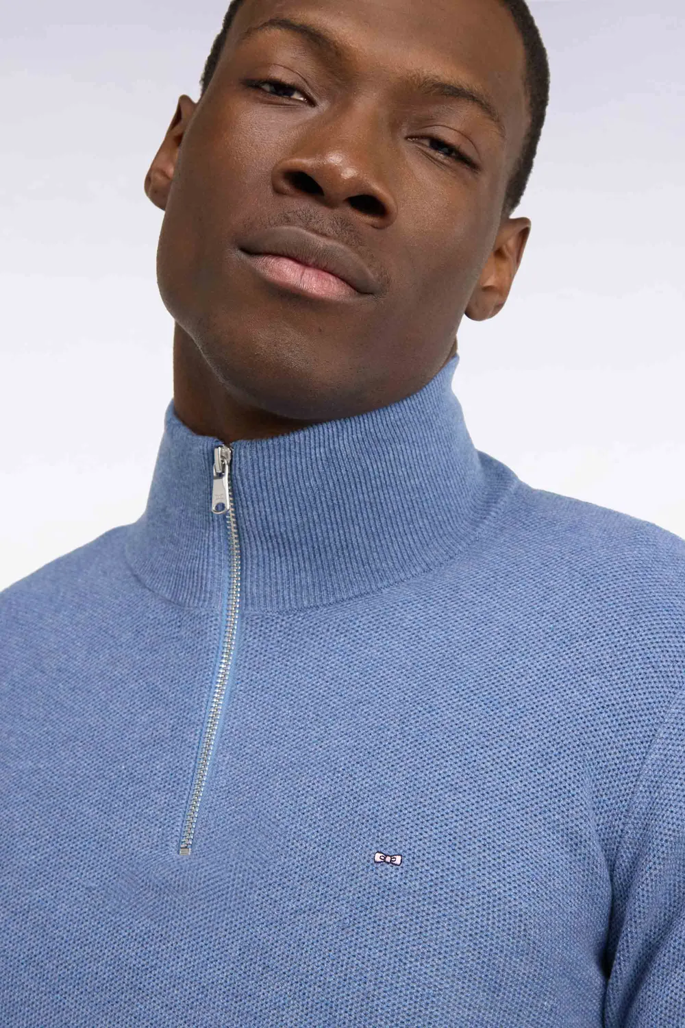 Eden Park pull col camionneur bleu coton nid d’abeille