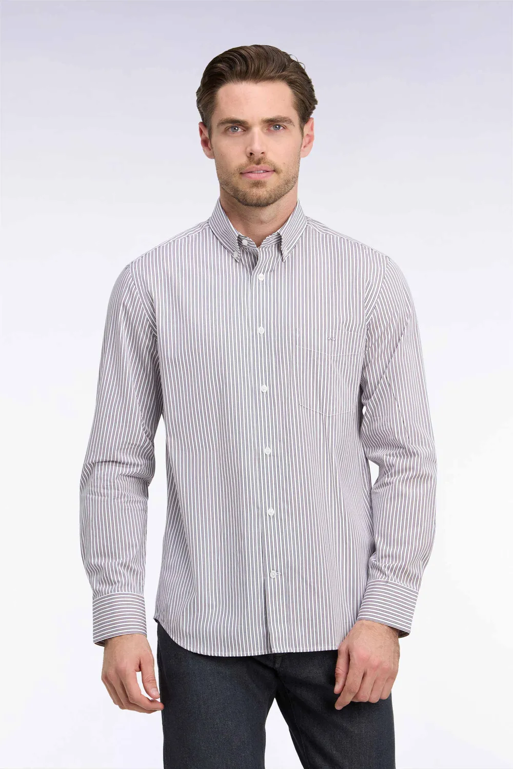 Eden Park chemise rayures marine rose coton homme