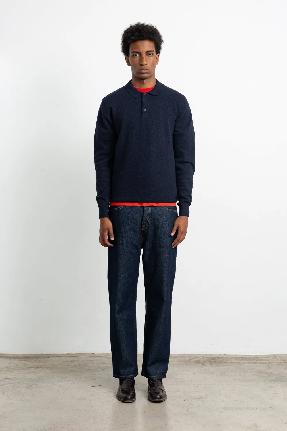 Edmmond Studios Wool Polo Plain Navy polo laine bleu marine