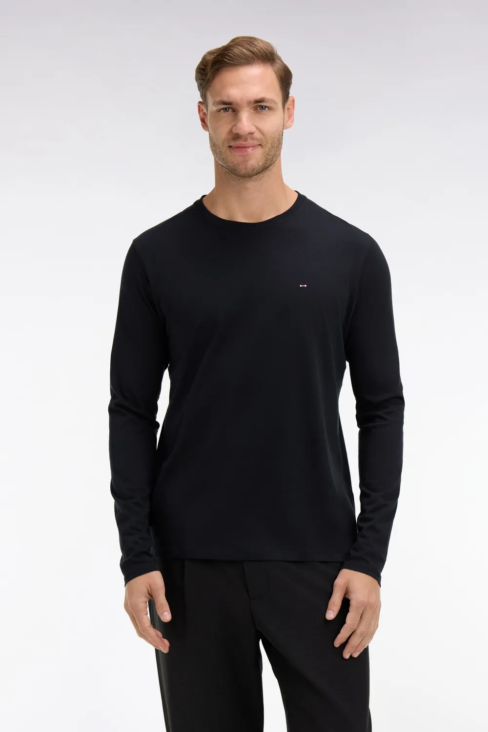 Eden Park t-shirt coton pima noir manches longues col rond