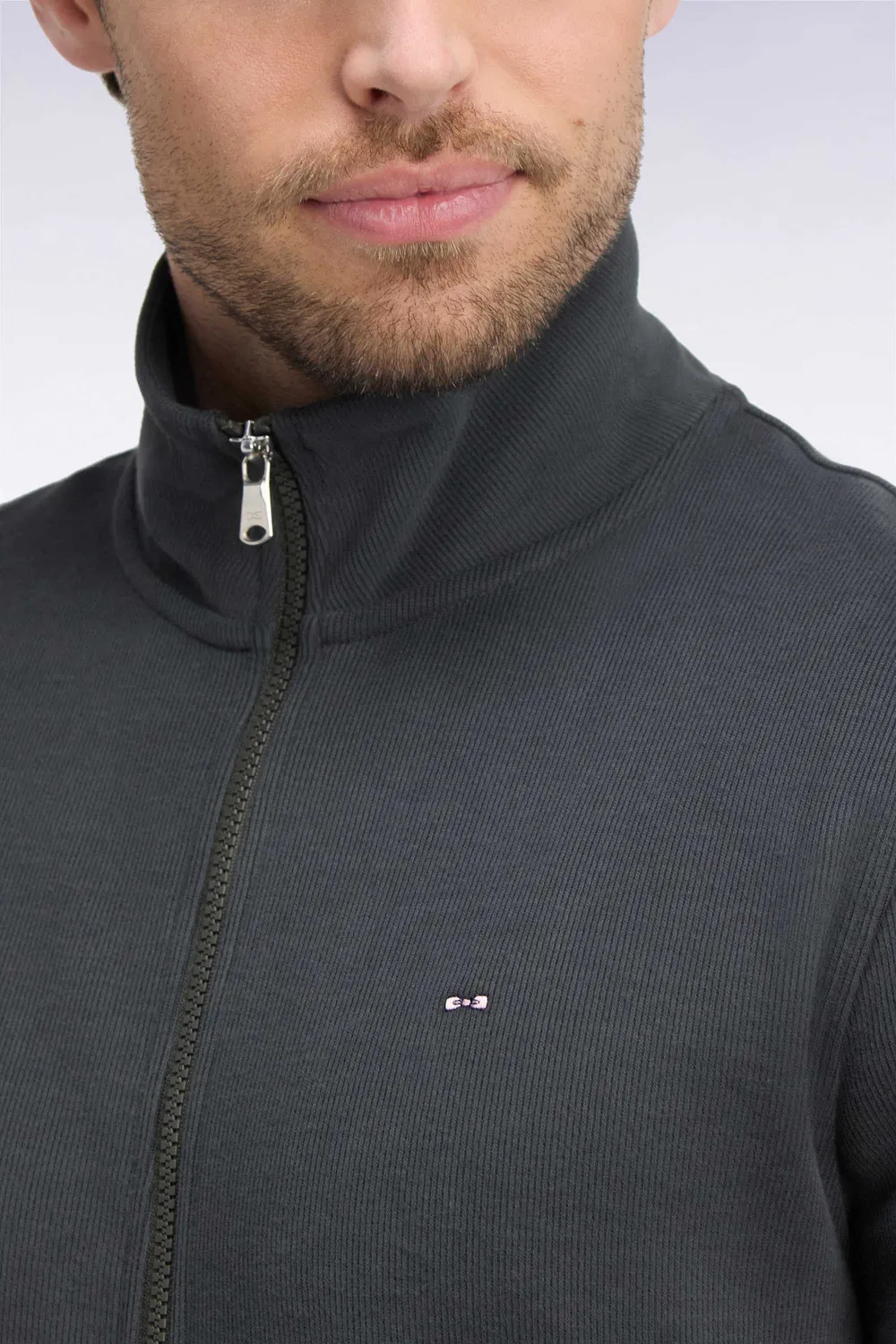 Eden Park sweat homme zippé kaki molleton coton droit