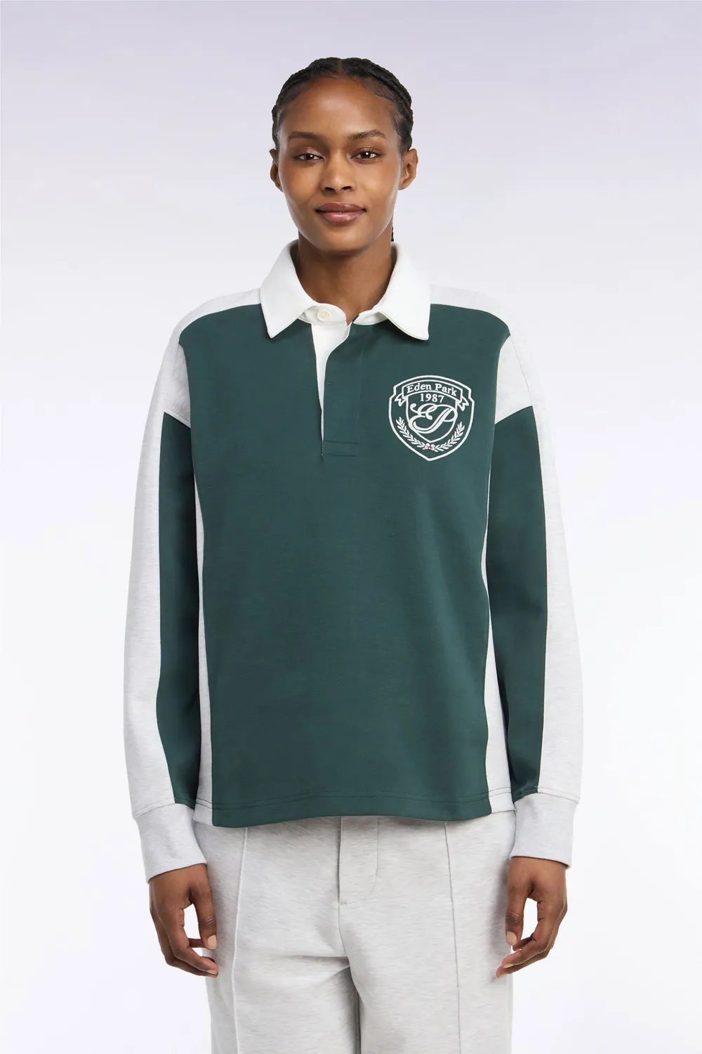 Eden Park sweat vert col maillot unisexe interlock loose