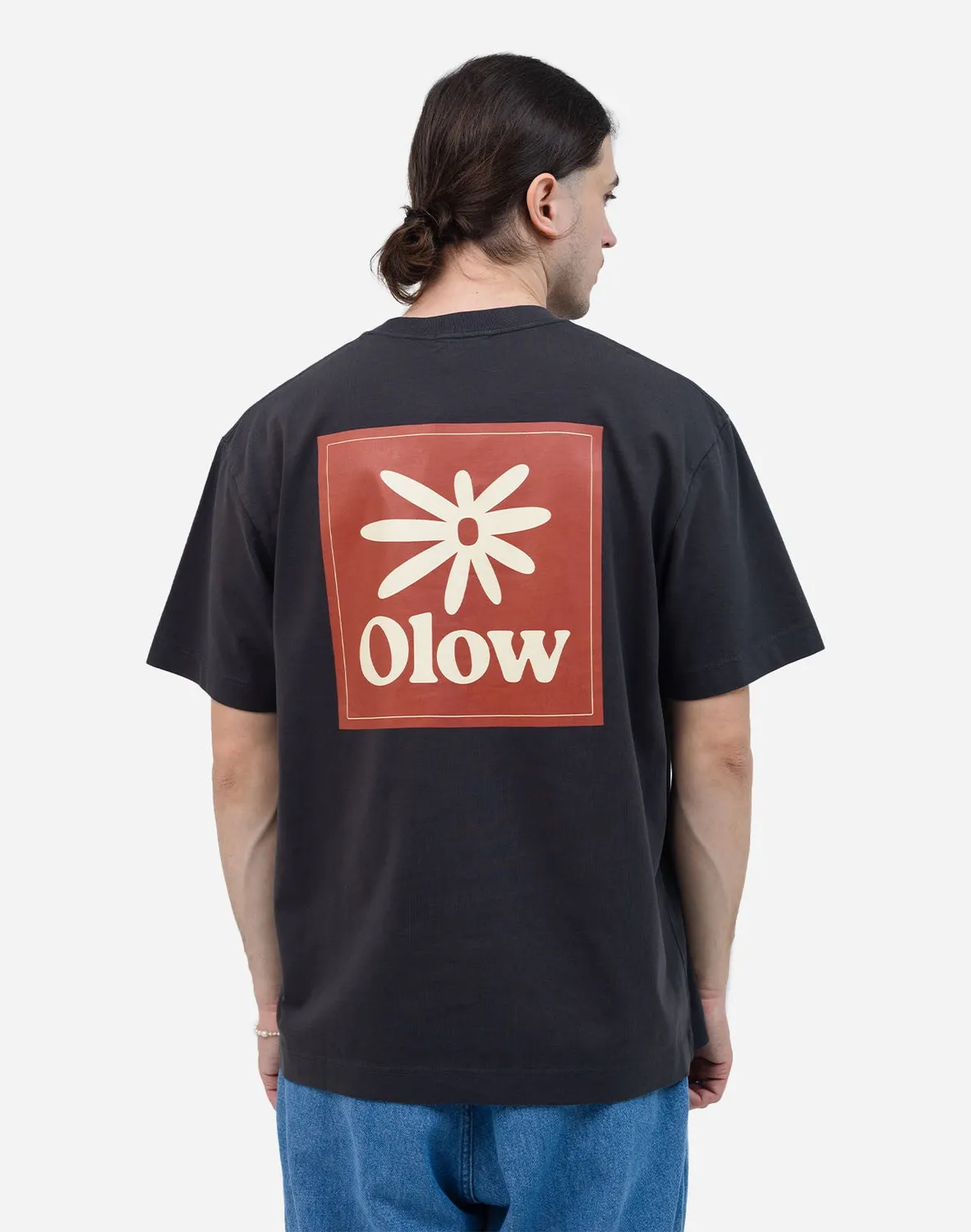 OLOW Flower t-shirt ample noir carbone coton bio