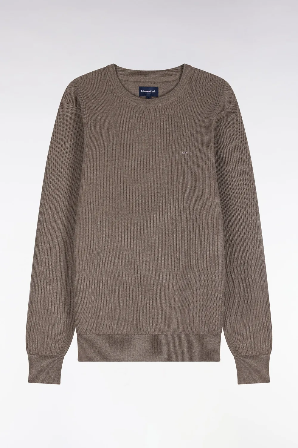 Eden Park pull coton gris col rond maille nid d'abeille