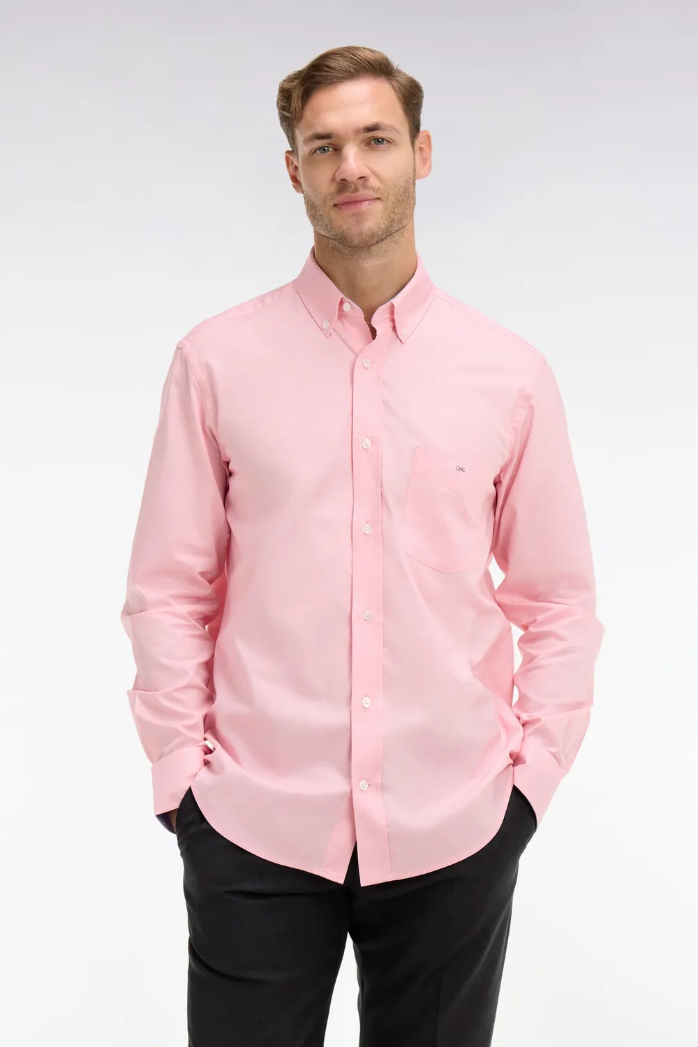Eden Park Chemise Oxford Coton Rose Unie Regular Homme