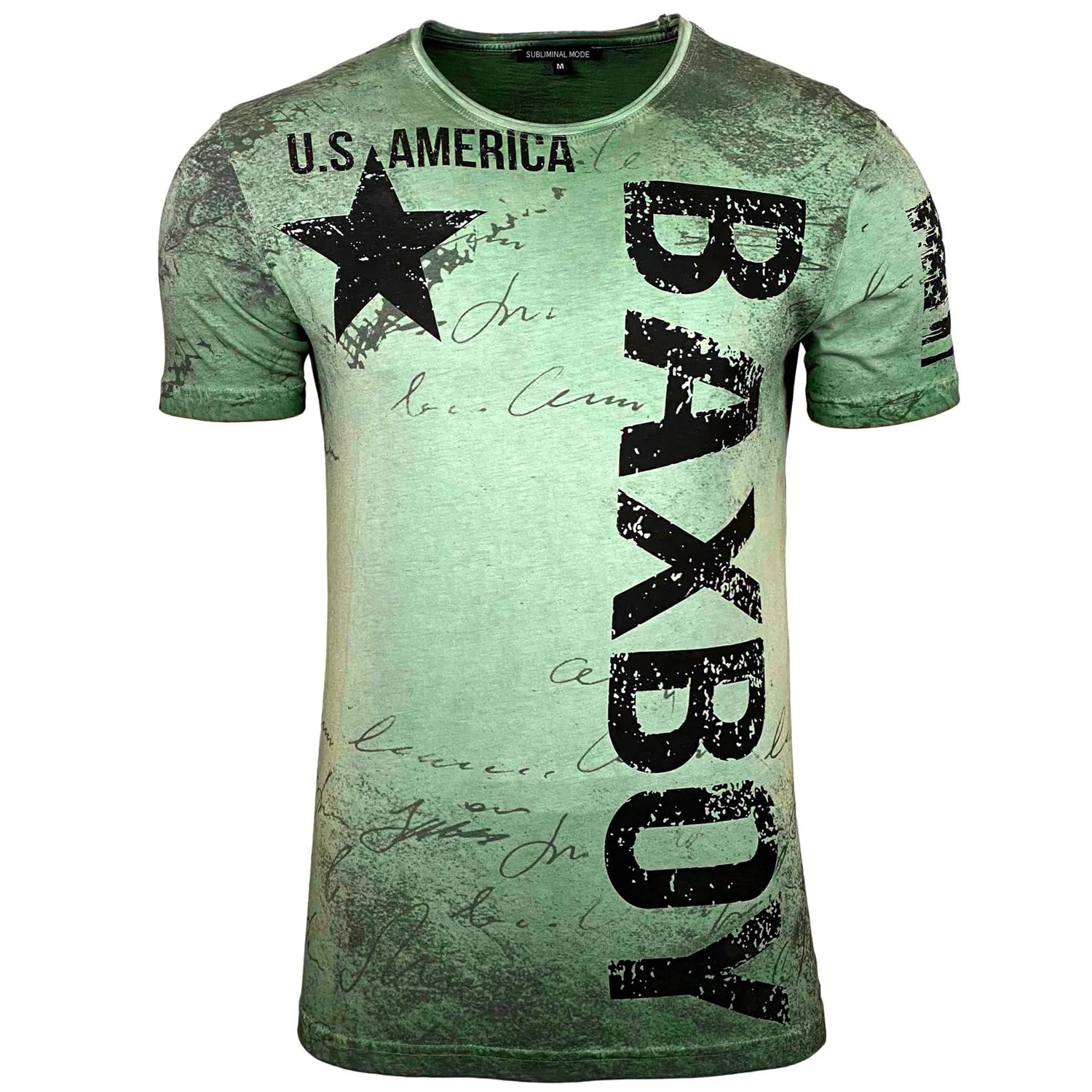 Subliminal Mode BX08 t-shirt homme coton bleu imprimé U.S.