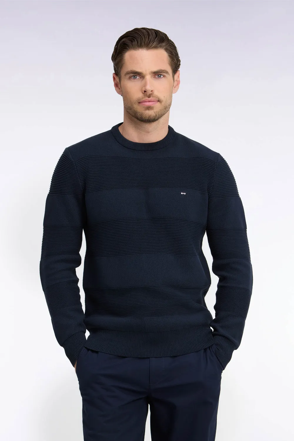 Eden Park pull col rond maille marine rayures regular