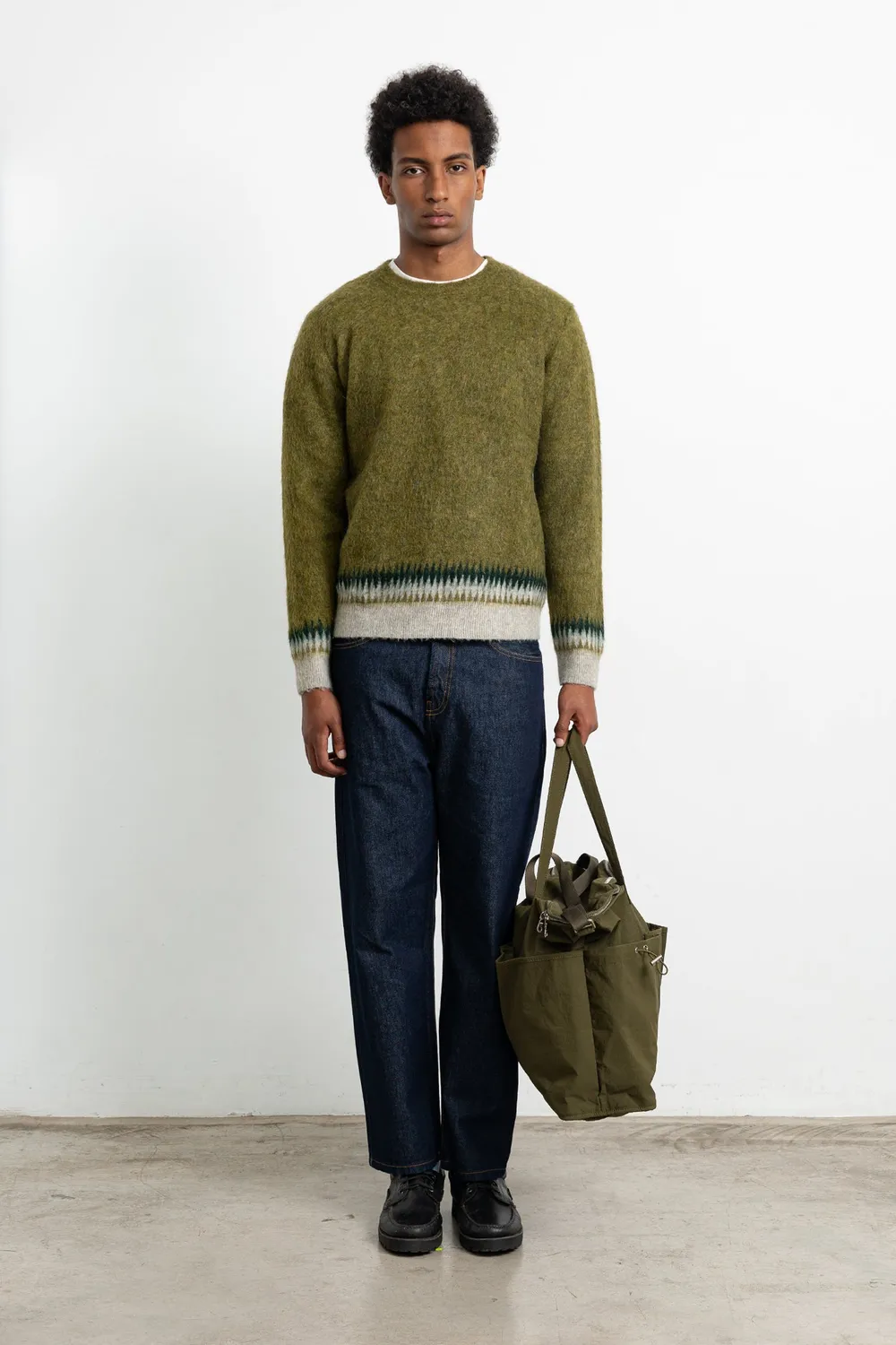 Edmmond Studios Facet Sweater pull kaki losanges brossés