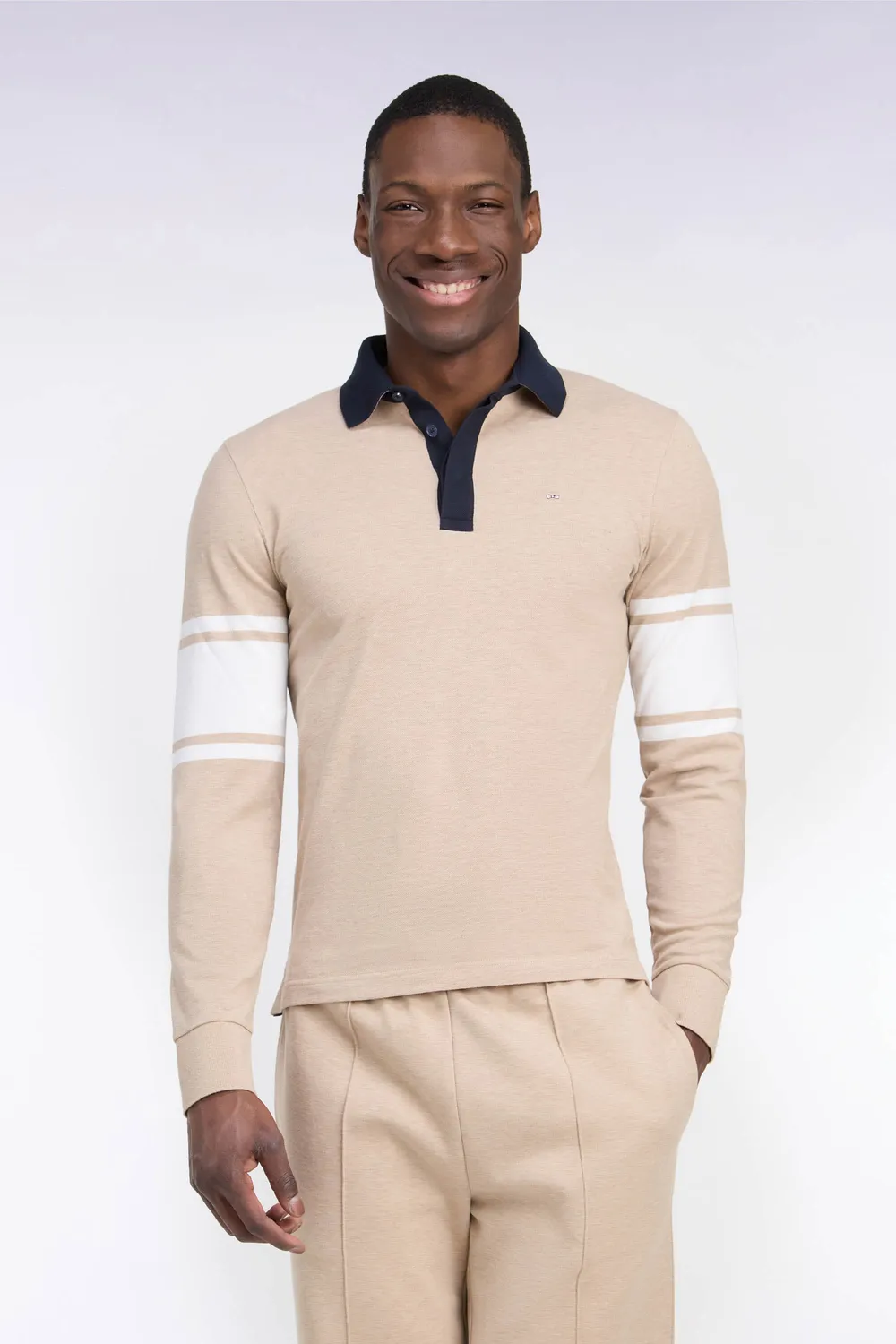 Eden Park Club Evolution polo beige manches longues piqué