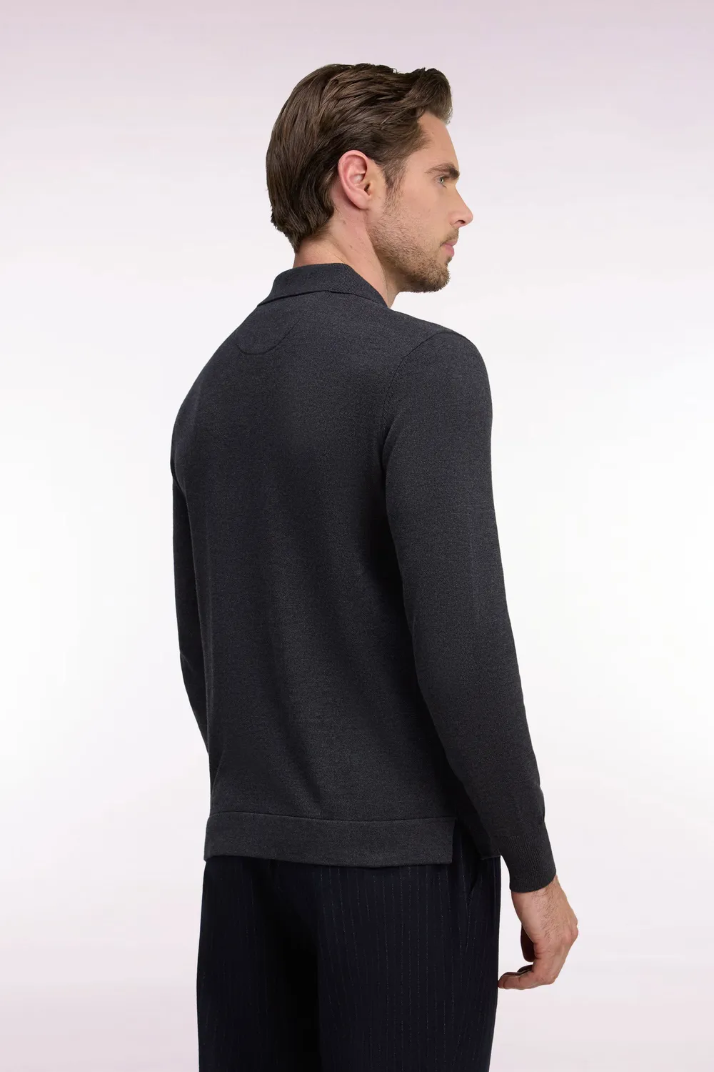 Eden Park pull col polo zippé coton viscose gris foncé