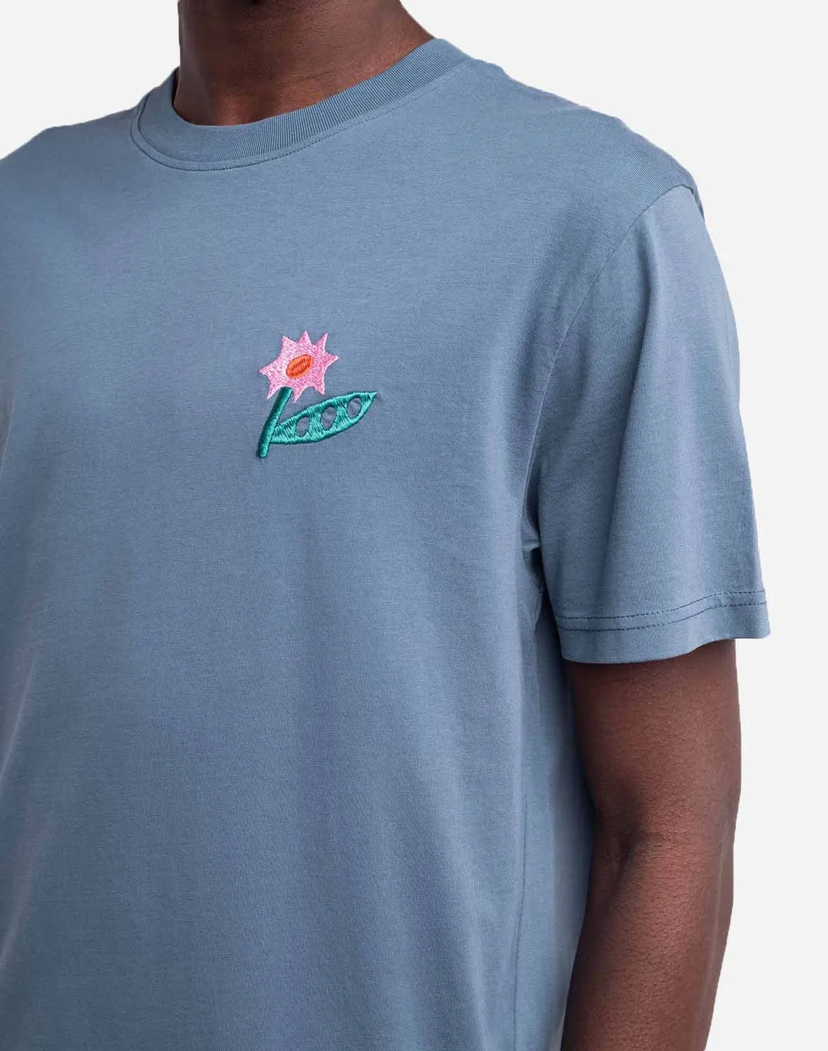 Olow Flowering t-shirt bleu acier coton bio