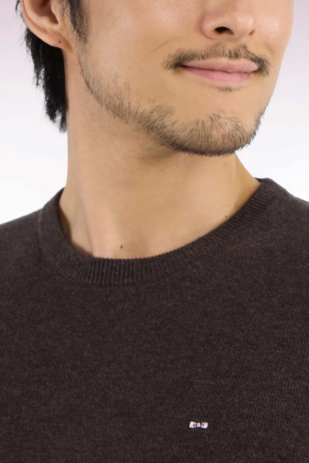 Eden Park pull col rond laine coton marron coupe droite