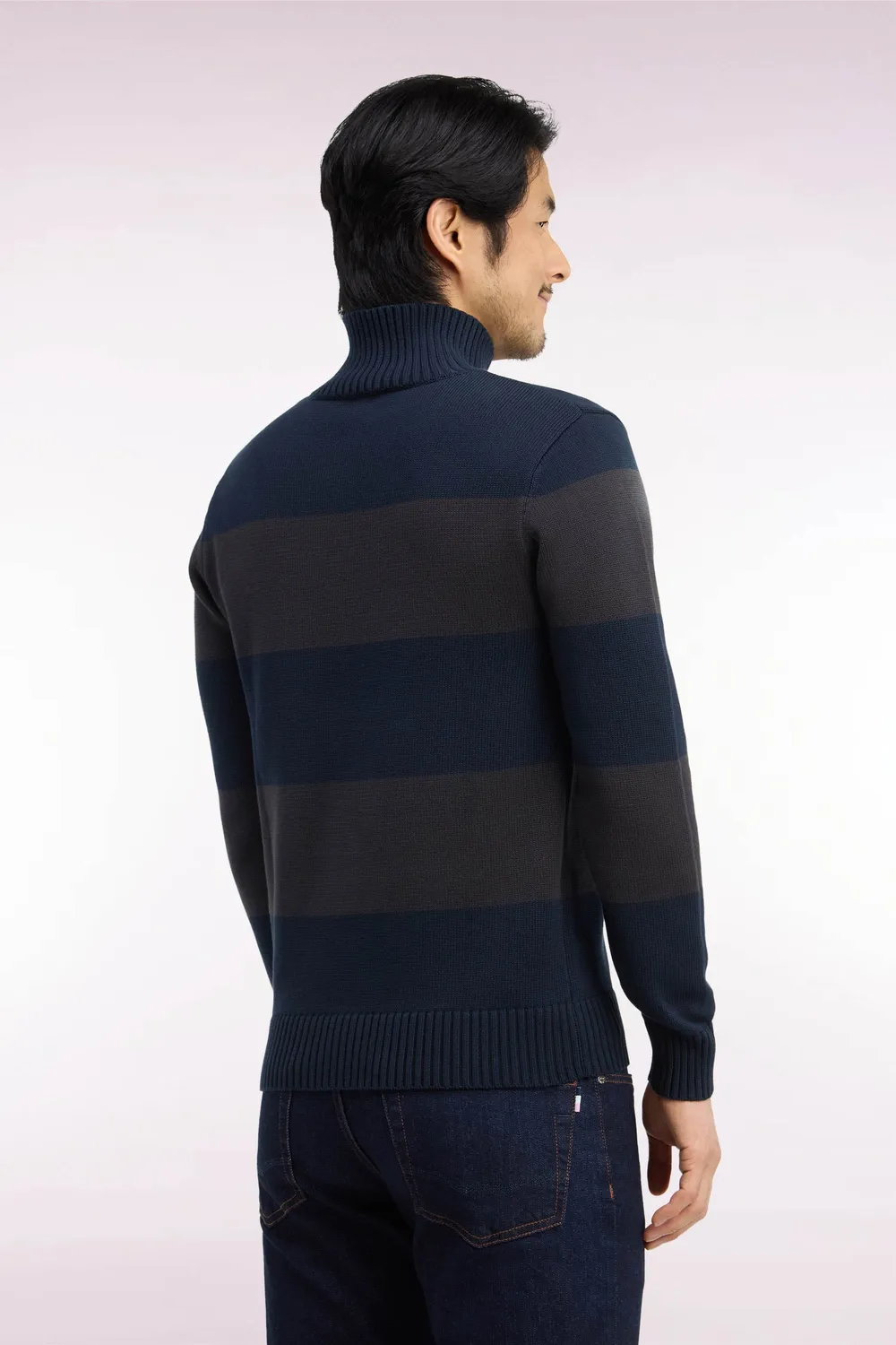 Eden Park Tradi Preppy pull homme col cheminée rayé marron