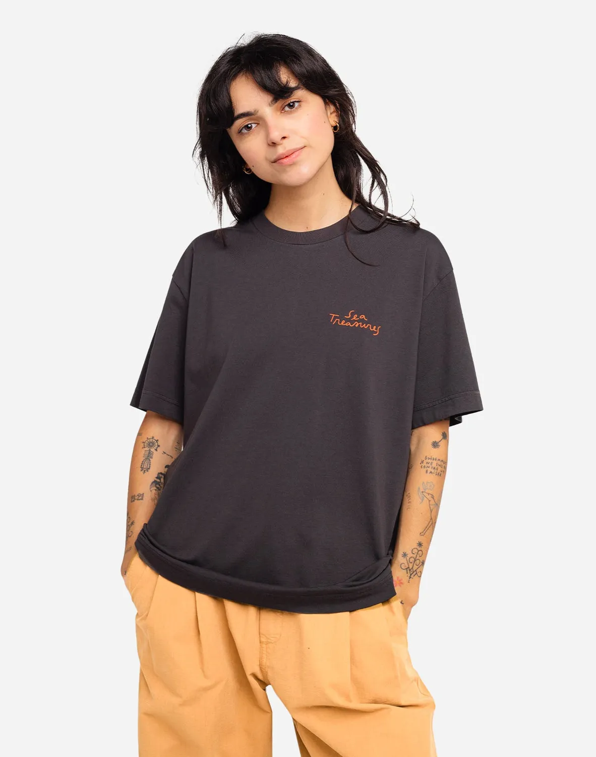 OLOW Sea Treasure t-shirt ample noir carbone coton bio