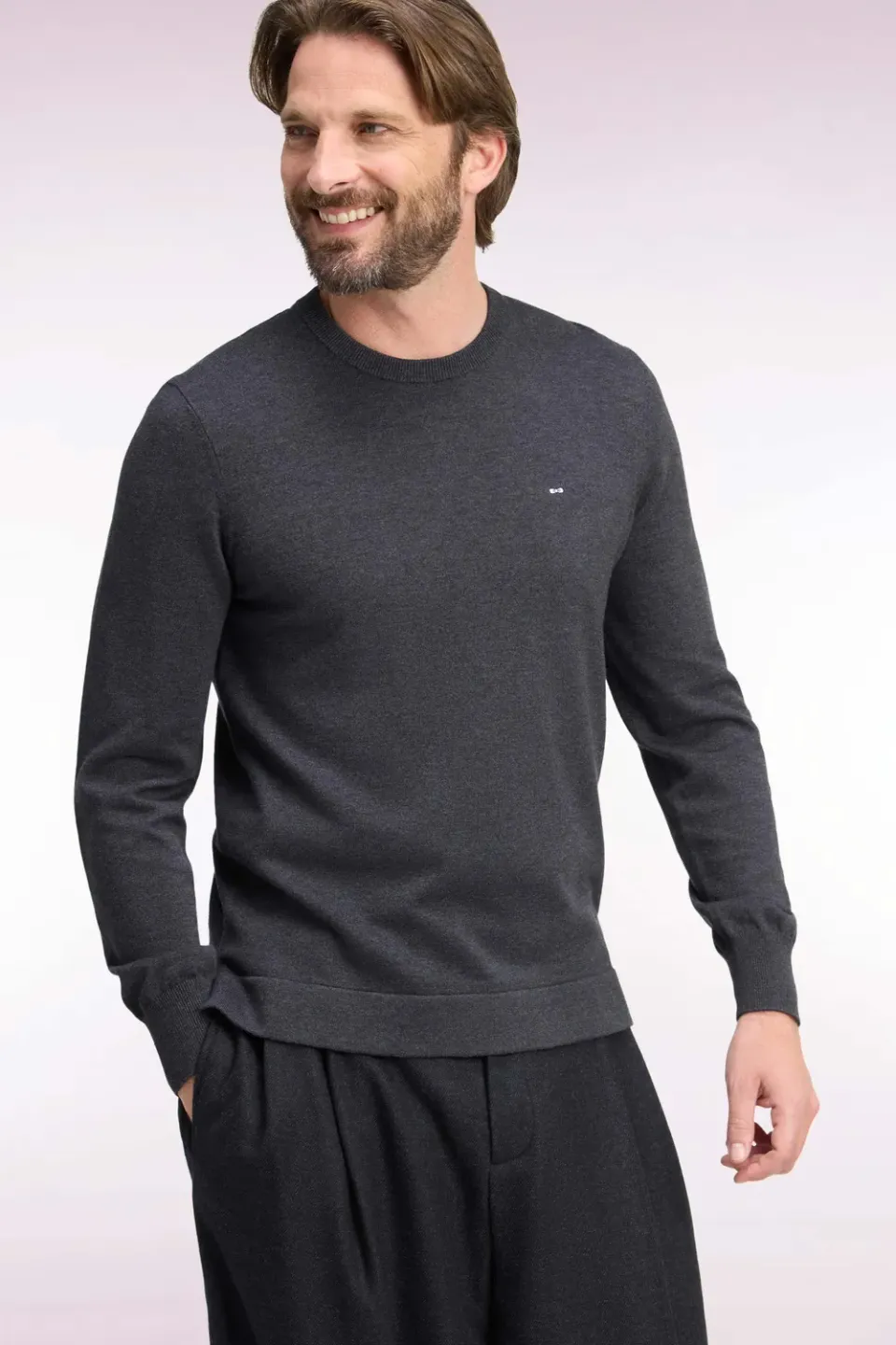 Eden Park Pull col rond coton viscose gris foncé