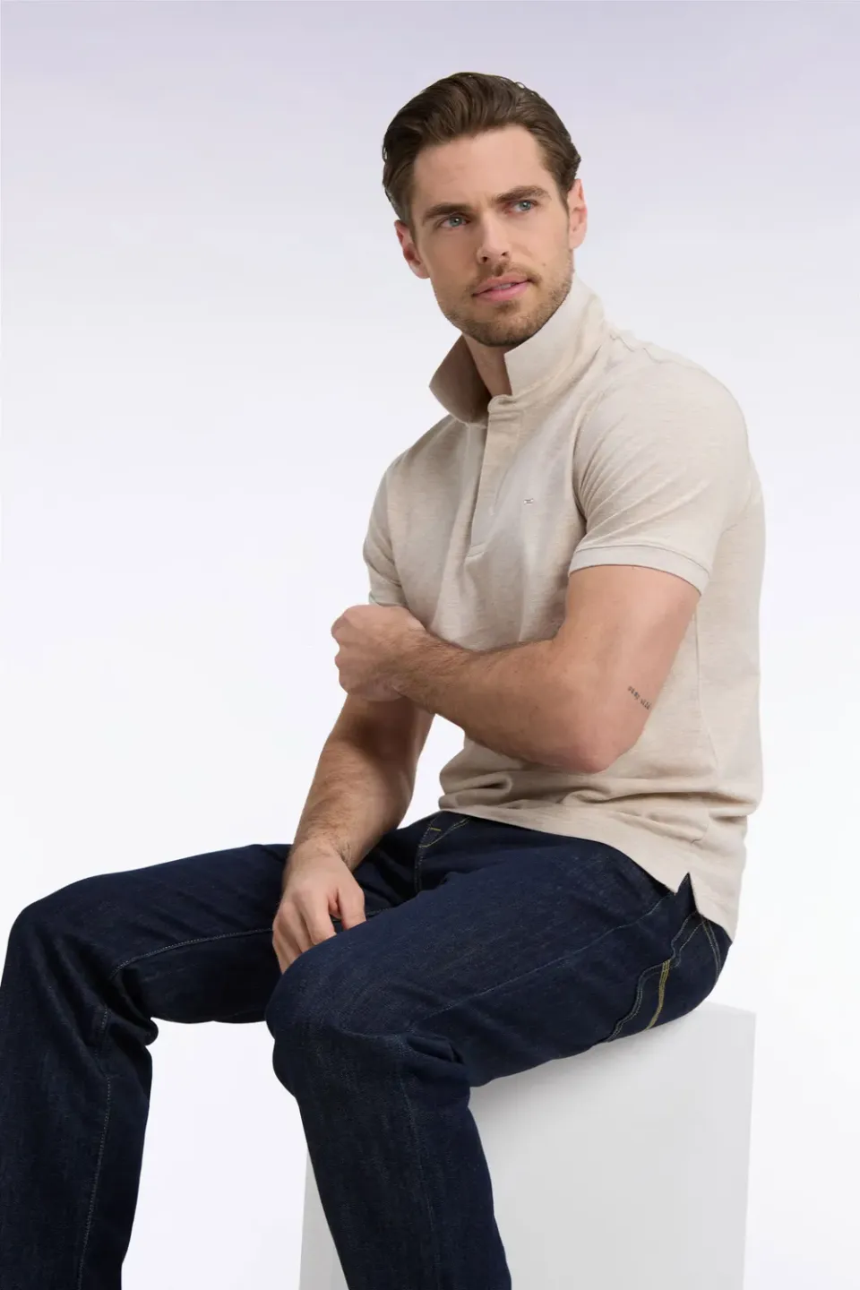 Eden Park polo beige ajusté stretch