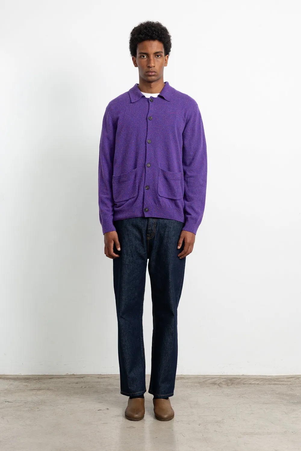 Edmmond Studios Axial Cardigan gilet violet tweed poche