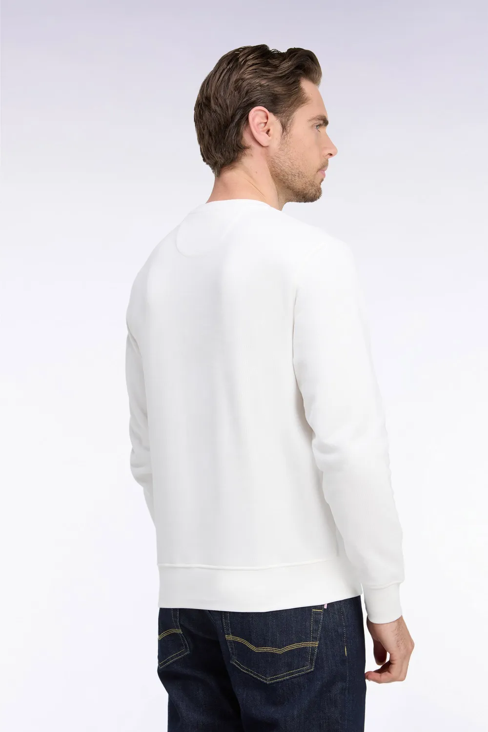 Eden Park sweat col rond ecru molleton coton coupe droite