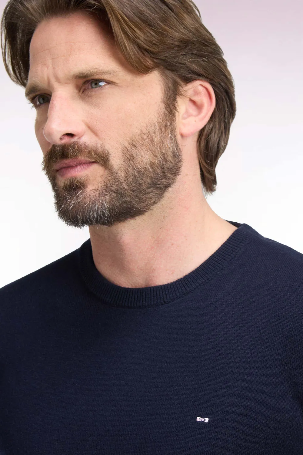 Eden Park Pull col rond laine-coton marine coupe droite