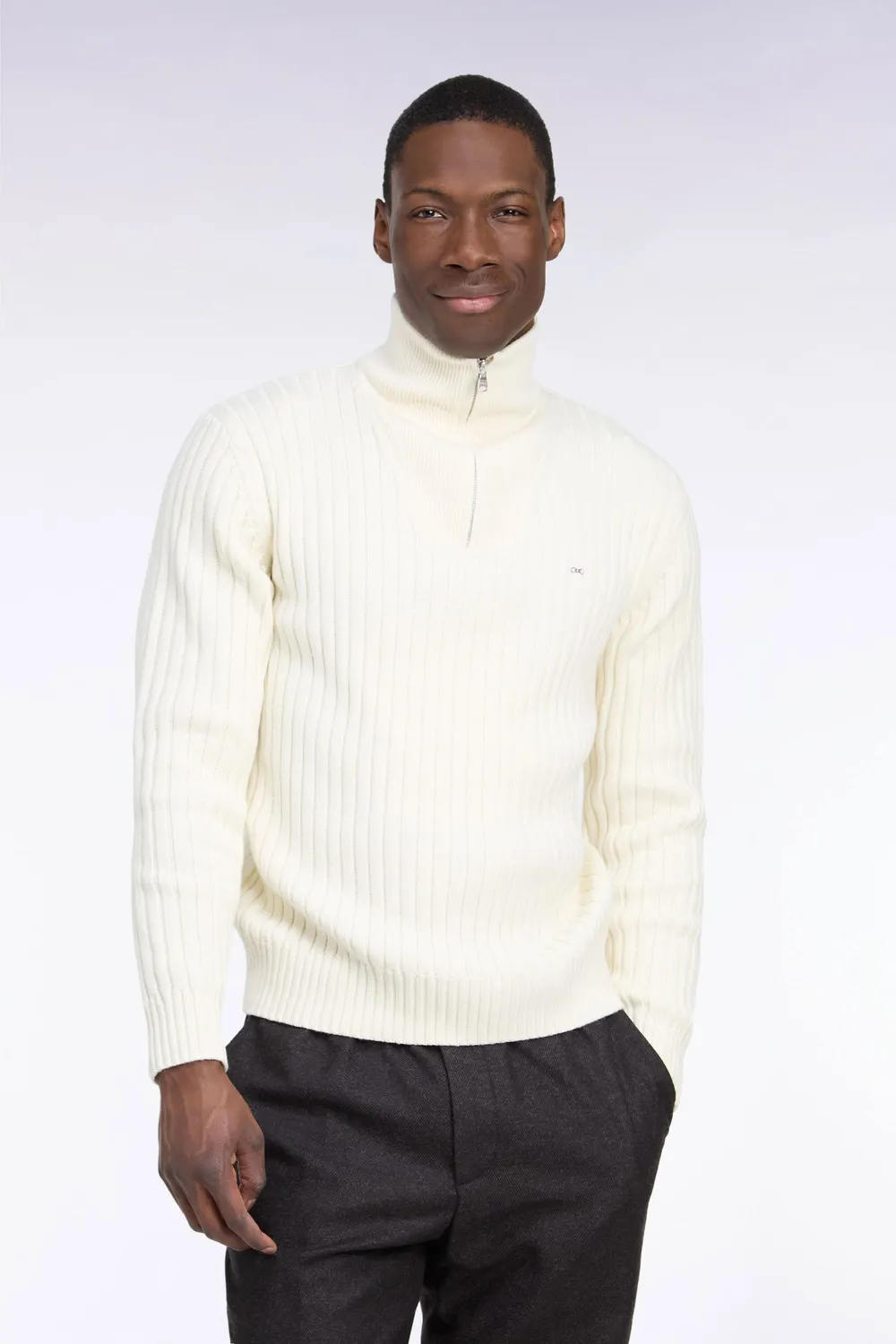 Eden Park pull col camionneur écru laine coton coupe droite