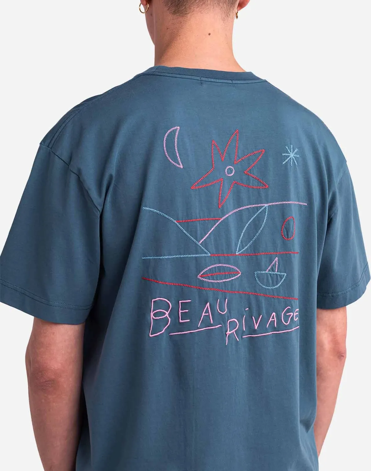 OLOW Rivage t-shirt ample bleu acier coton bio
