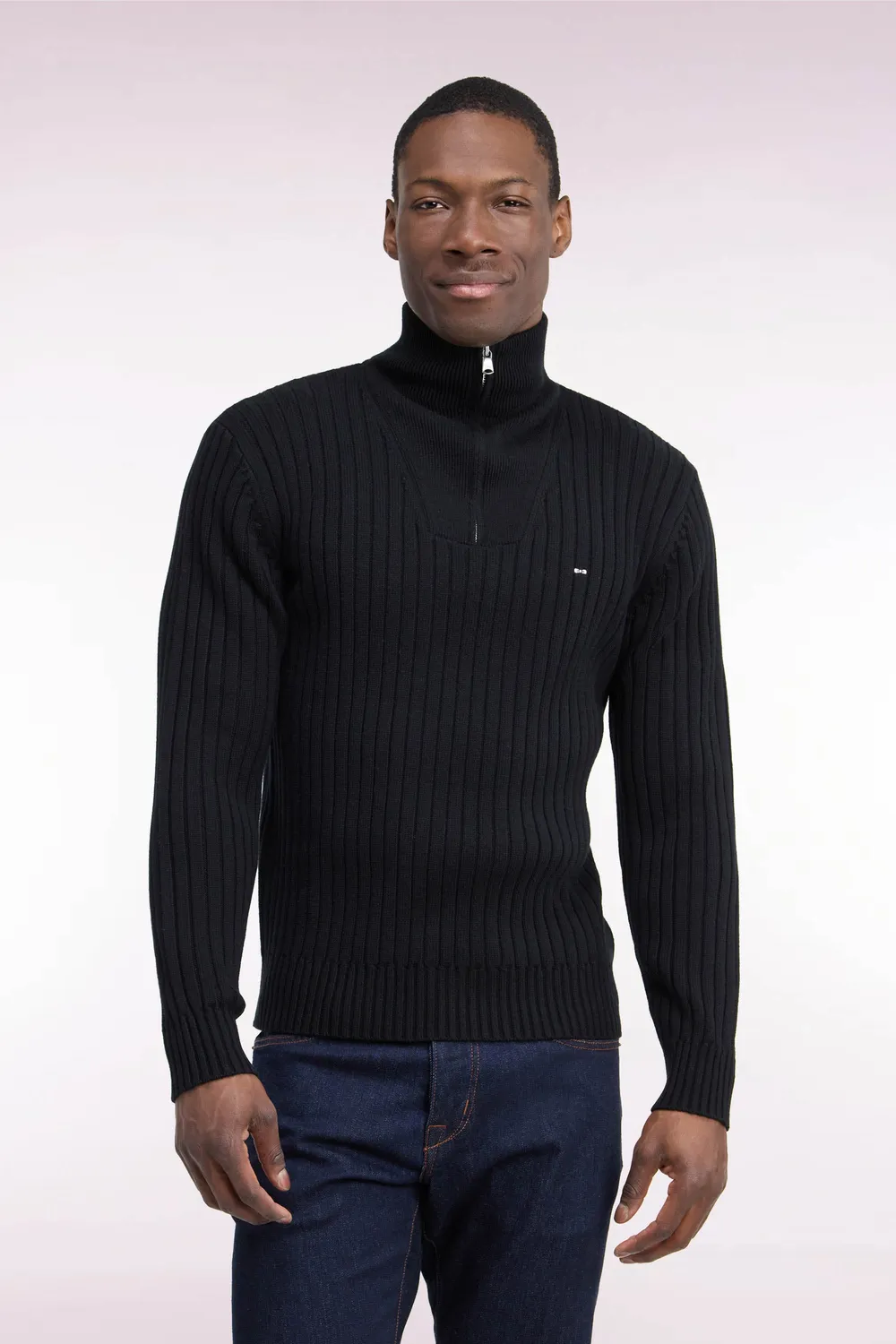 Eden Park pull col camionneur noir laine coton droit