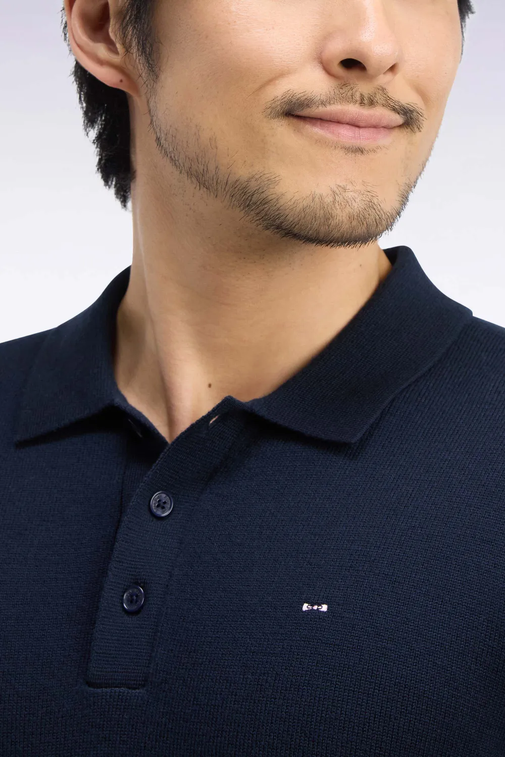 Eden Park Pull col polo laine mérinos marine homme