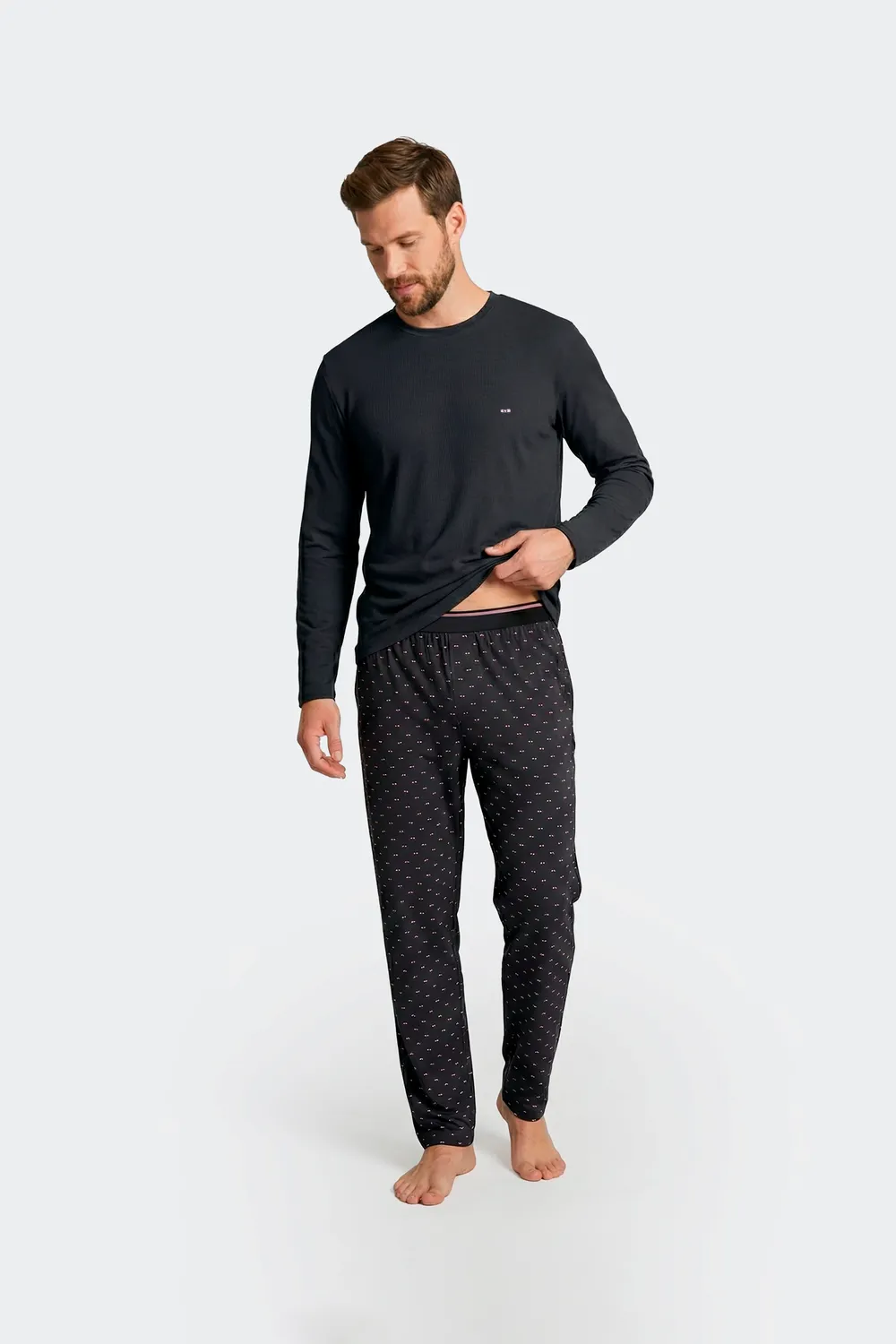 Eden Park Ensemble pyjama long coton marine nœuds papillon