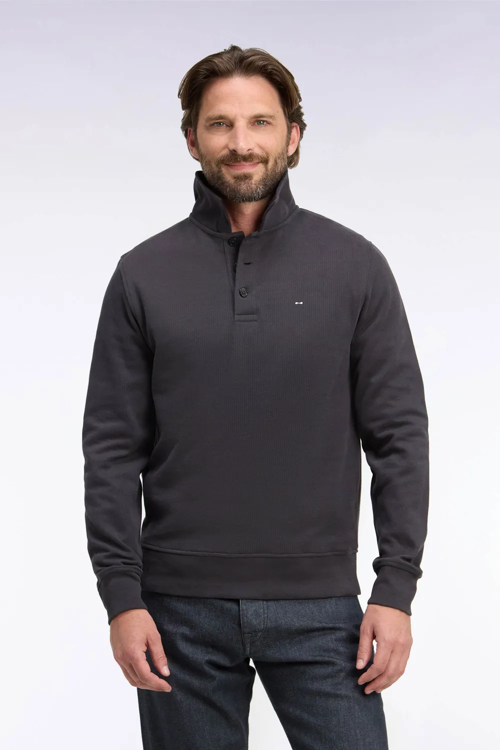 Eden Park sweat col polo marron coton coupe droite