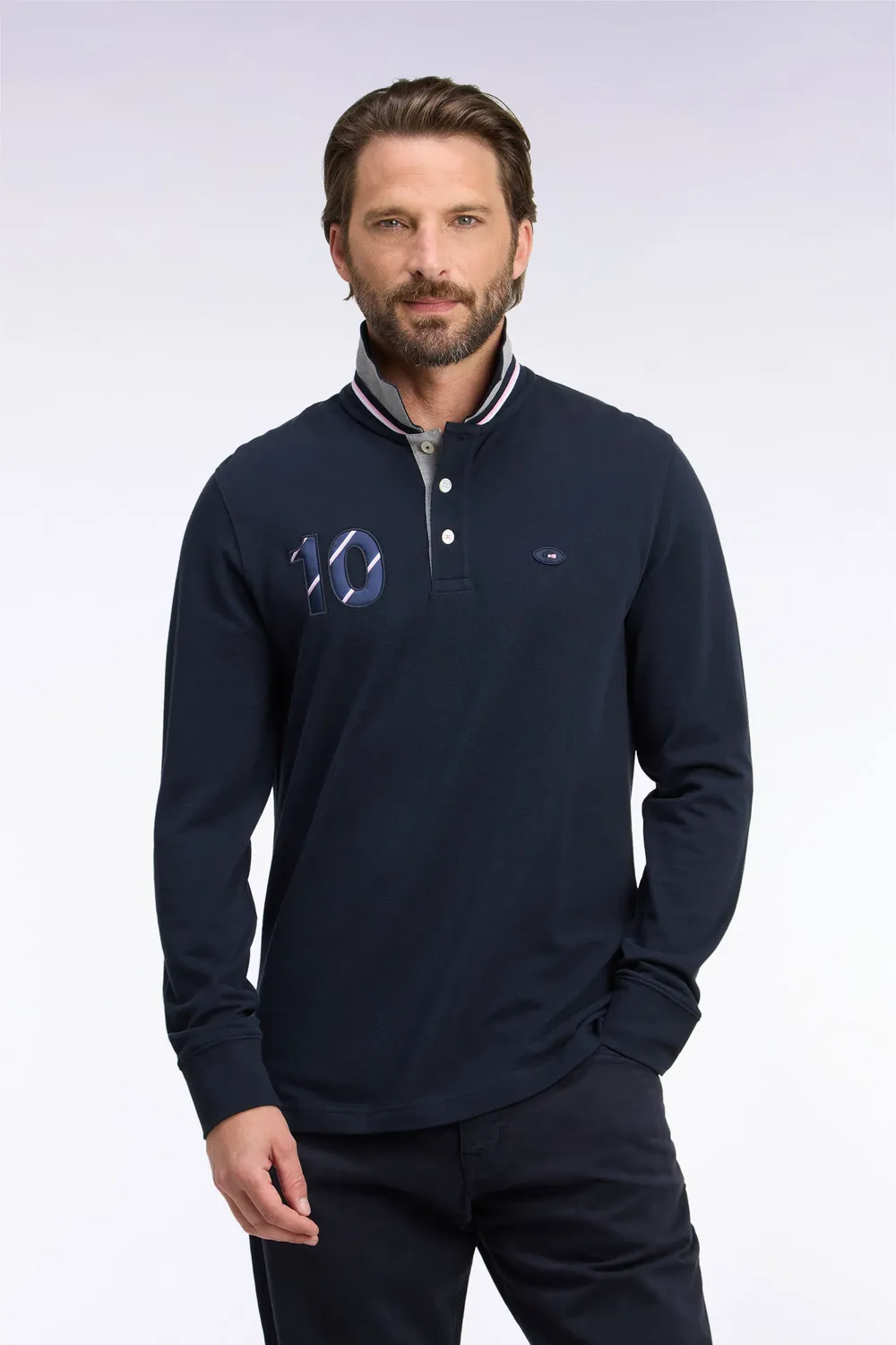 Eden Park XV de France polo manches longues marine piqué coton