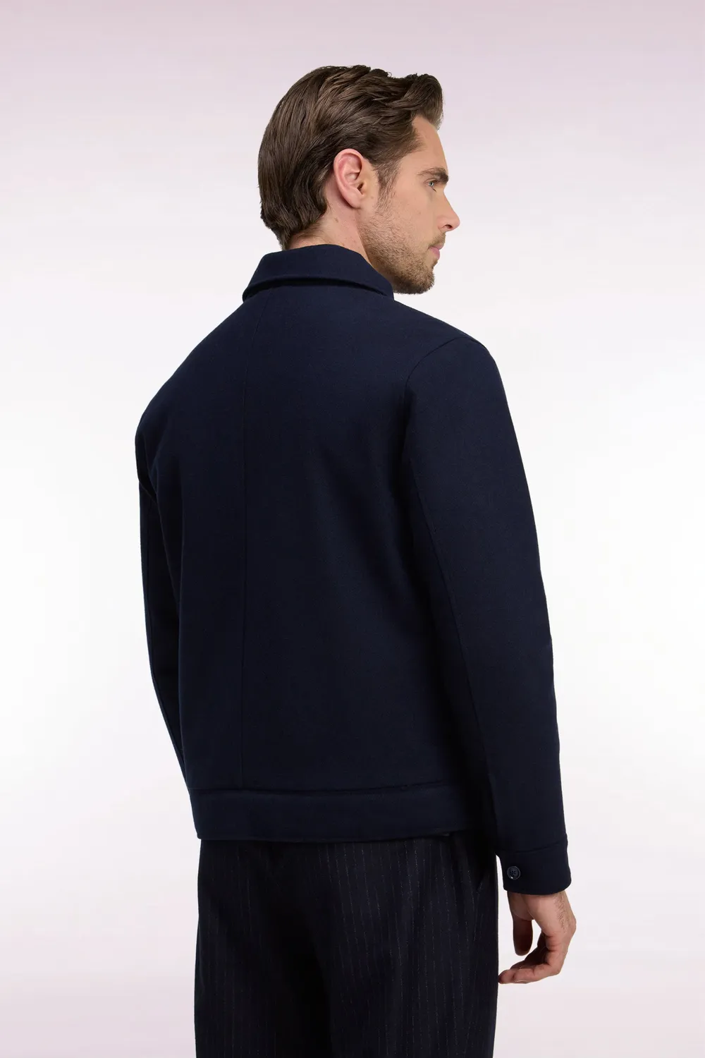 Eden Park blouson flanelle ouatinée marine coupe droite