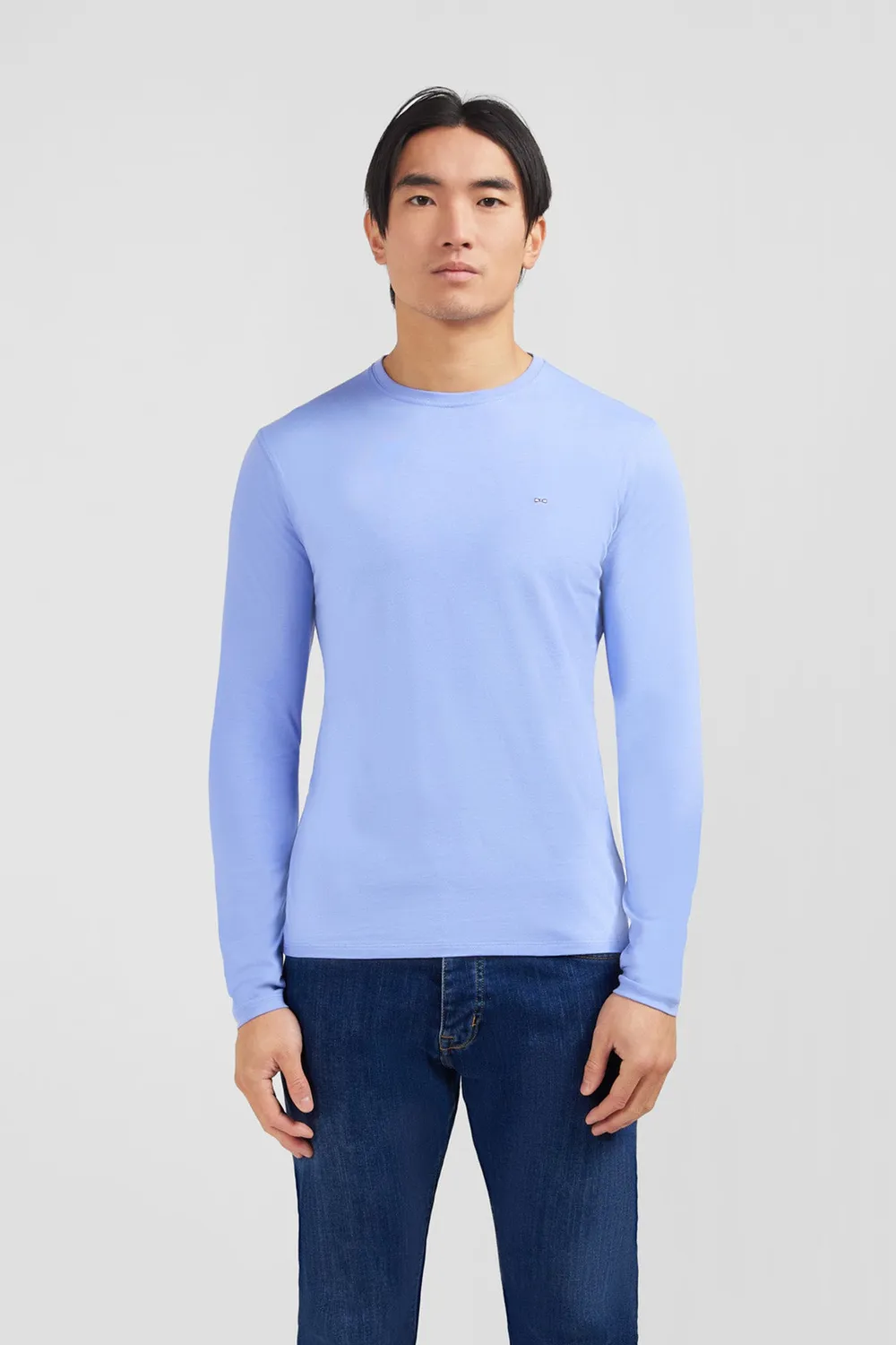 Eden Park T-shirt col rond manches longues bleu coton