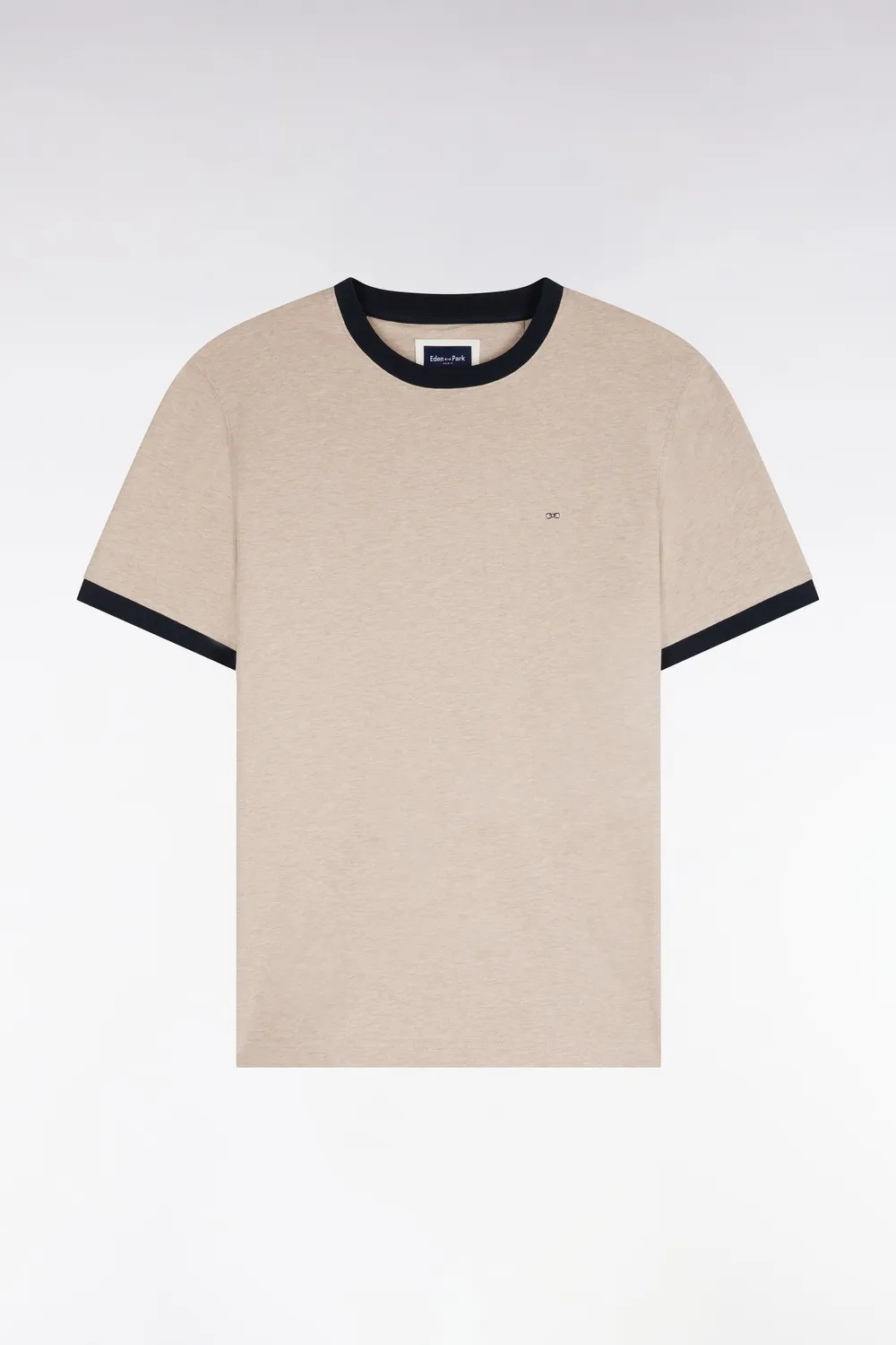 Eden Park t-shirt coton beige bords-côtes marine coupe droite