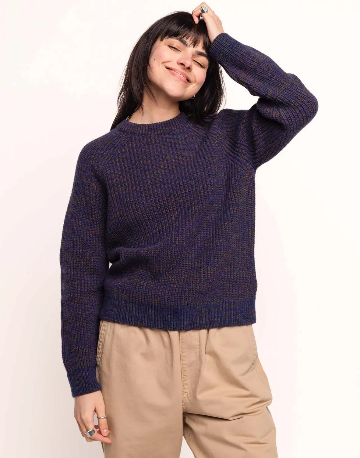 OLOW Equinoxe pull bleu marine chiné mérinos