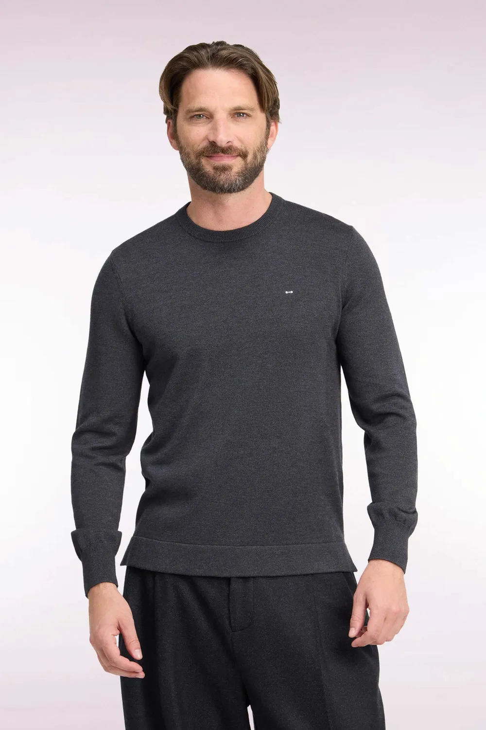 Eden Park Pull col rond coton viscose gris foncé