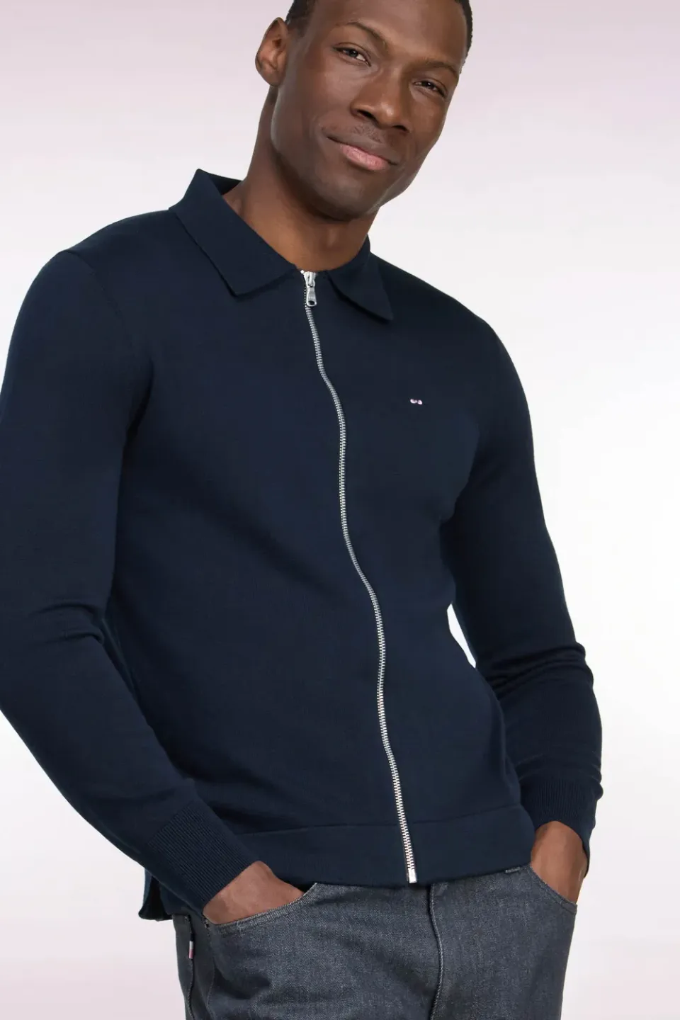 Eden Park Après-Match cardigan zippé marine coton viscose