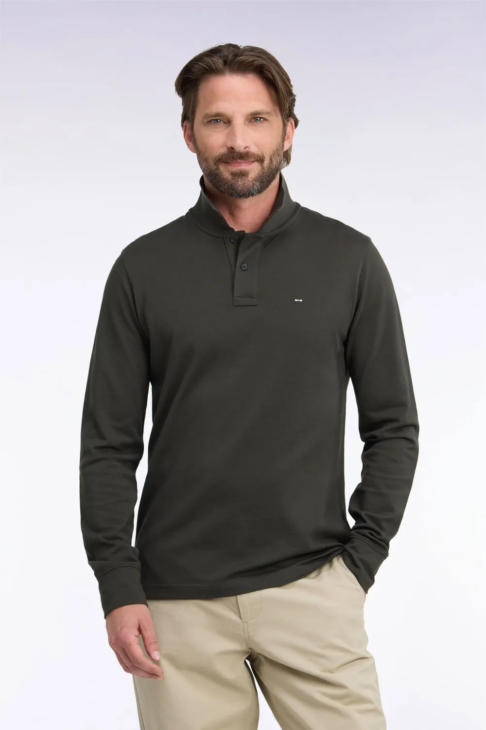 Eden Park polo manches longues kaki polo droit coton Pima