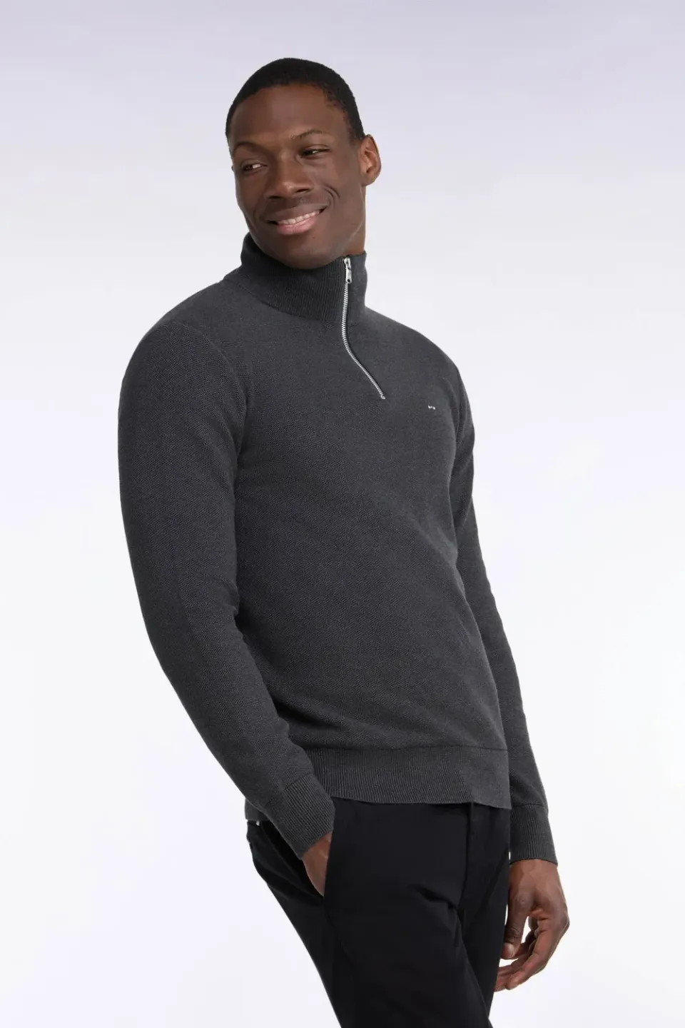 Eden Park pull col camionneur gris foncé pull droit coton