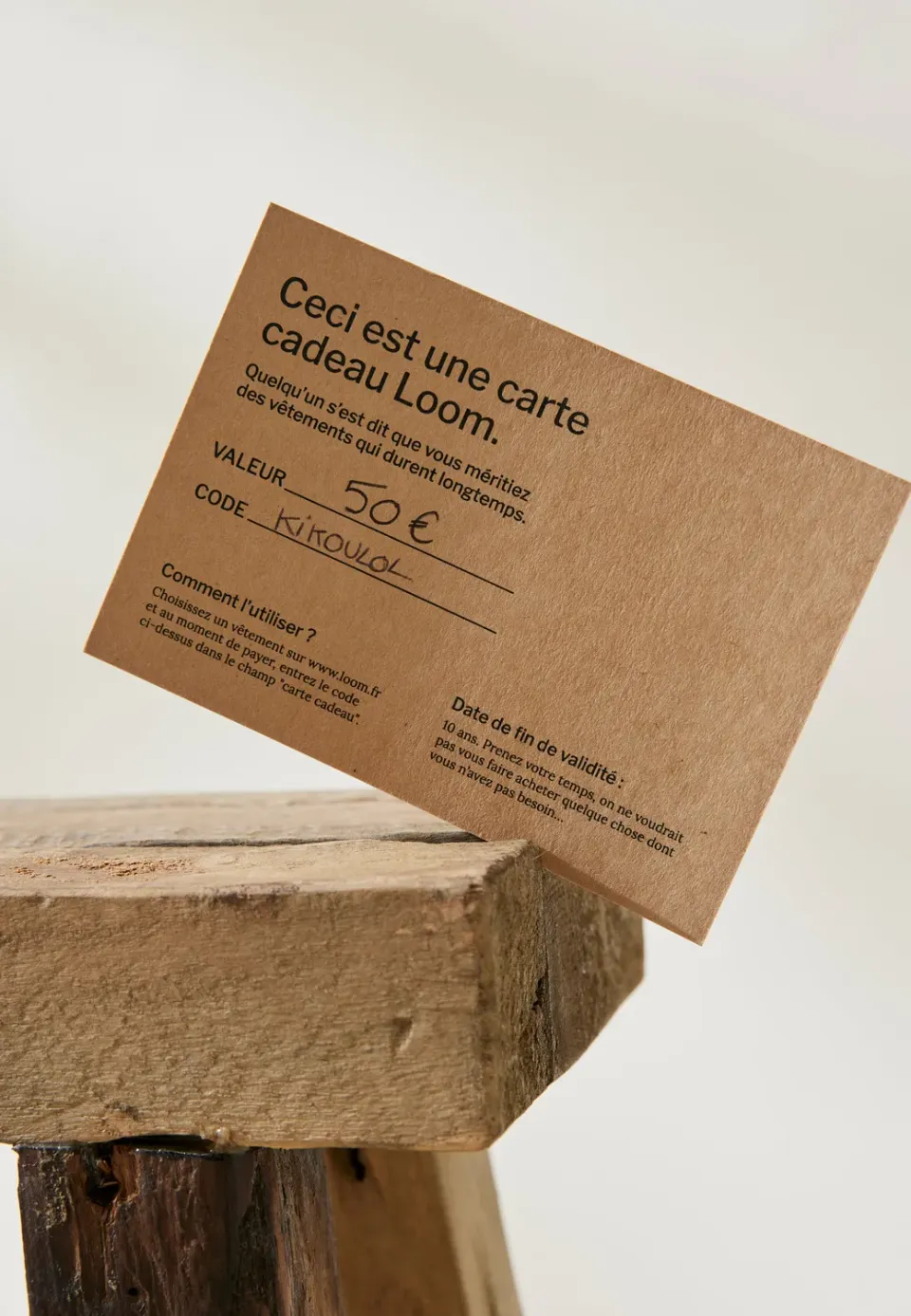 Loom carte cadeau physique kraft 50€ 10 ans