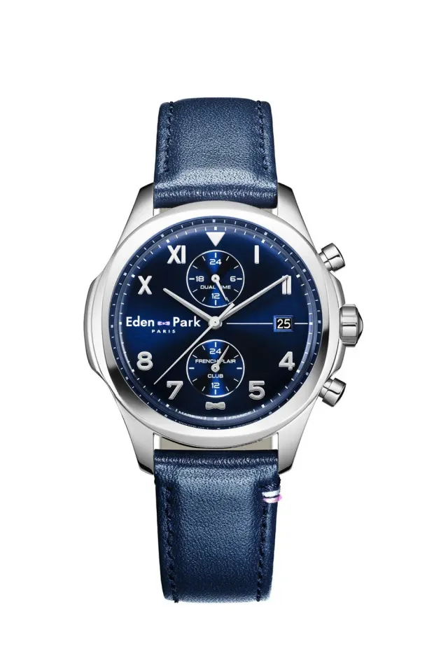 Eden Park montre quartz dual time cuir bleu fonce 40mm